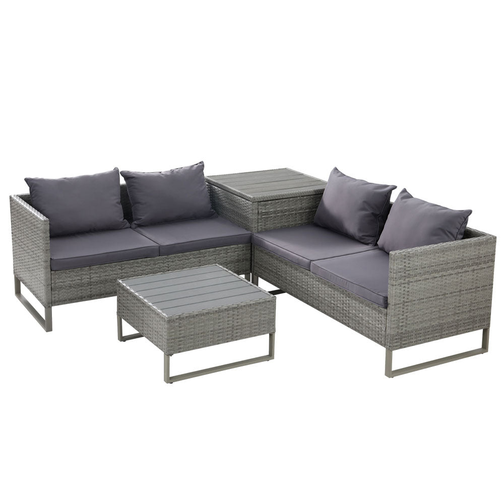Walter 4-Seater Furniture Garden Couch Patio Wicker Table Chairs 4-Piece Outdoor Sofa - Grey