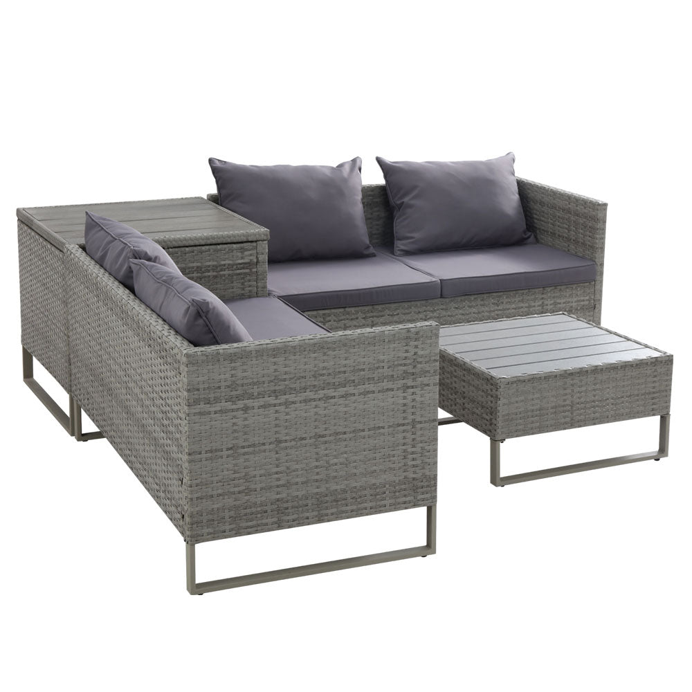 Walter 4-Seater Furniture Garden Couch Patio Wicker Table Chairs 4-Piece Outdoor Sofa - Grey