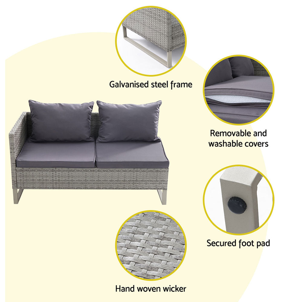 Walter 4-Seater Furniture Garden Couch Patio Wicker Table Chairs 4-Piece Outdoor Sofa - Grey