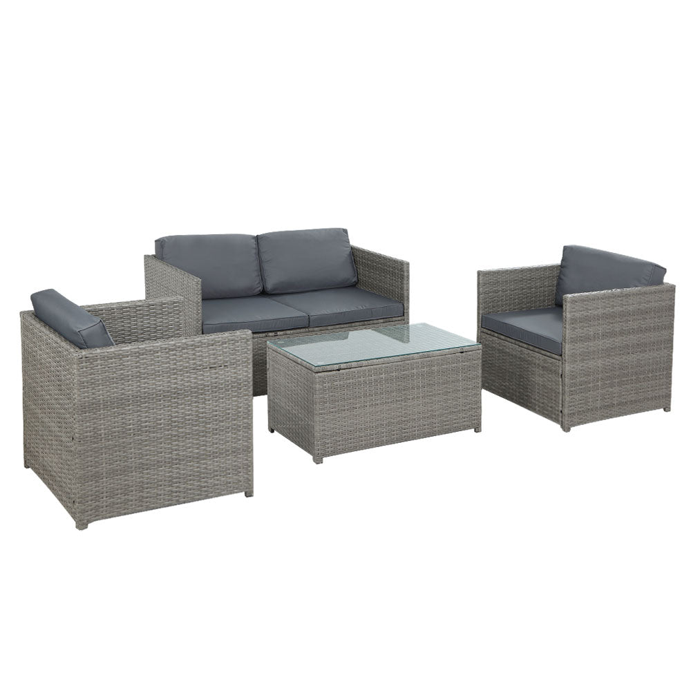 Driffield 4-Seater Furniture Wicker Table Chairs 4-Piece Outdoor Sofa - Grey