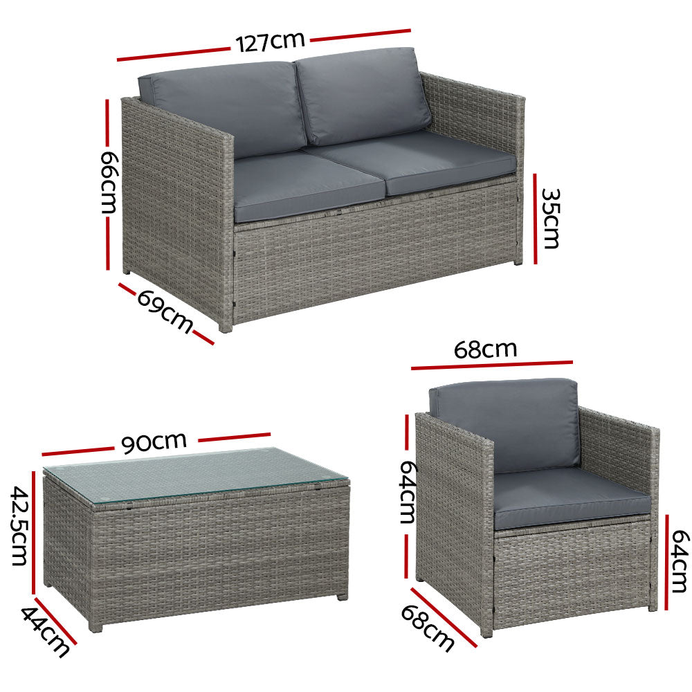 Driffield 4-Seater Furniture Wicker Table Chairs 4-Piece Outdoor Sofa - Grey