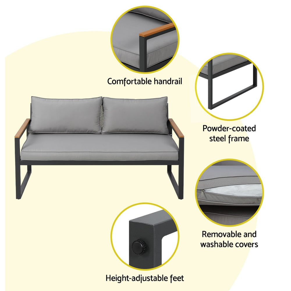 Odilia 3-Seater Corner Modular Steel 4-Piece Outdoor Sofa - Black
