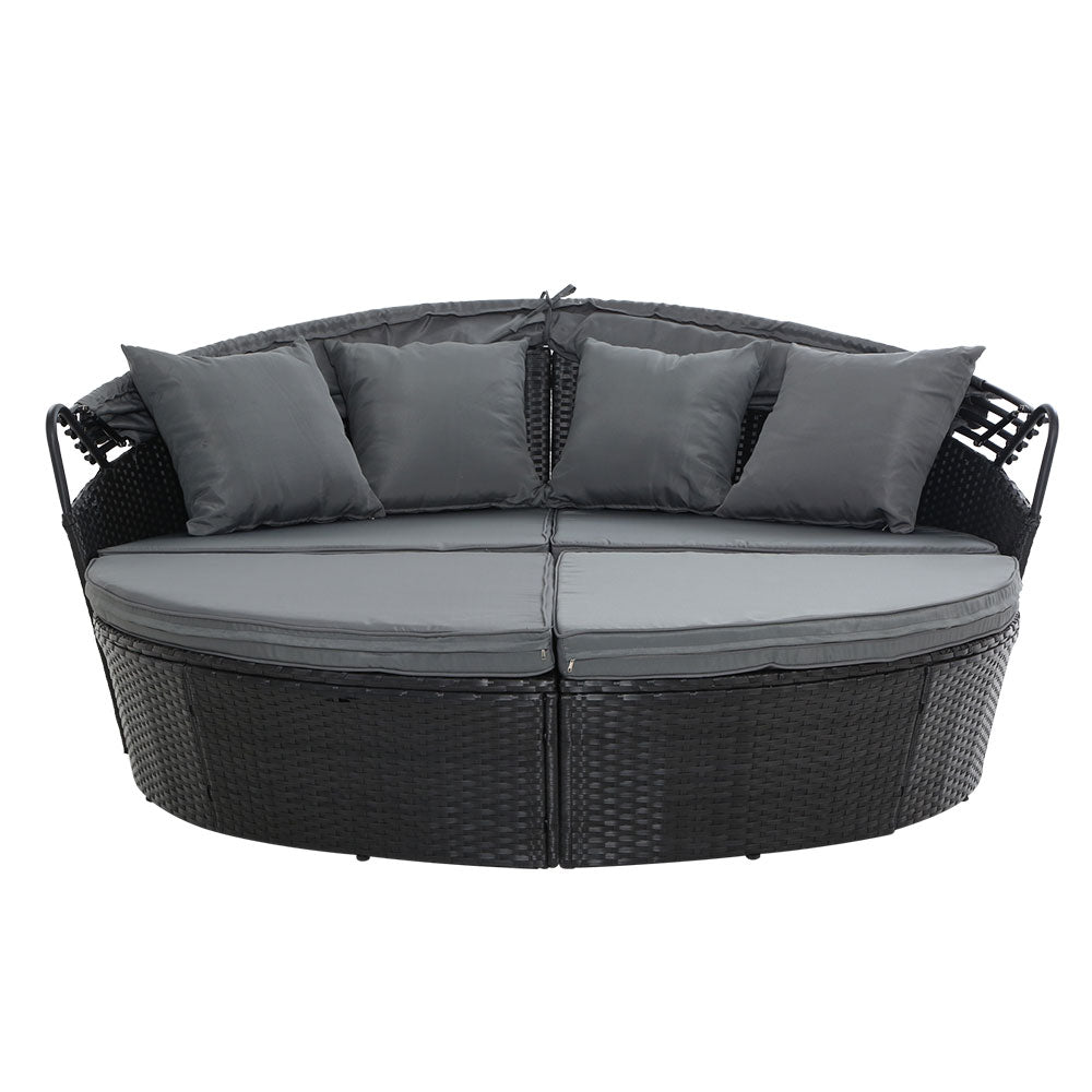 Yasin Outdoor Lounge Setting Patio Furniture Sofa Wicker Garden Rattan Set Day Bed - Black