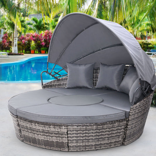 Tadcaster Outdoor Lounge Setting Sofa Patio Furniture Wicker Garden Rattan Set Day Bed - Grey