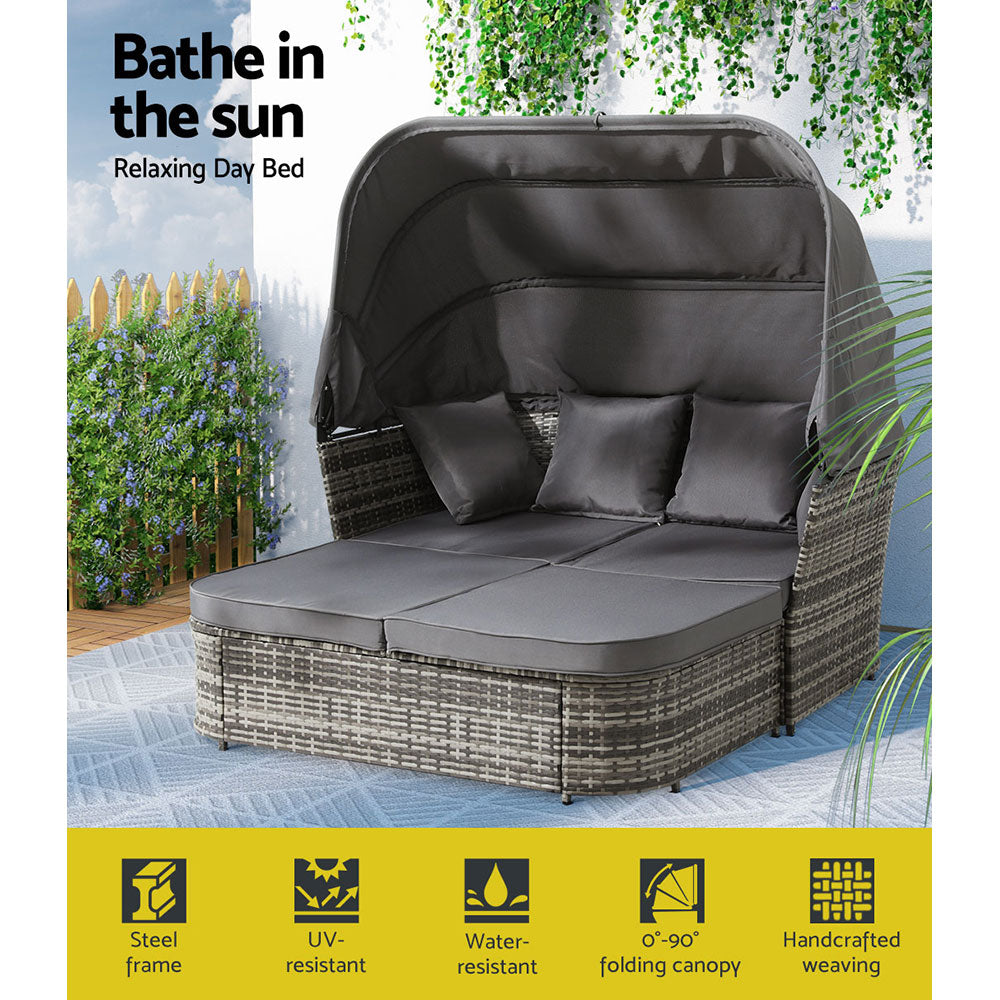 Elysia Outdoor Sun Lounge Setting Patio Furniture Wicker Sofa Day Bed - Grey