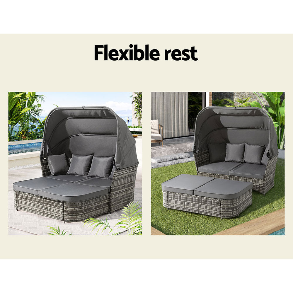 Elysia Outdoor Sun Lounge Setting Patio Furniture Wicker Sofa Day Bed - Grey