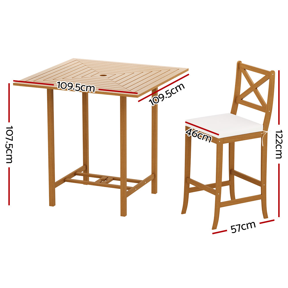 Crosby 4-Seater Bar Table Stools Patio Acacia 5-Piece Outdoor Bistro Set - Wood