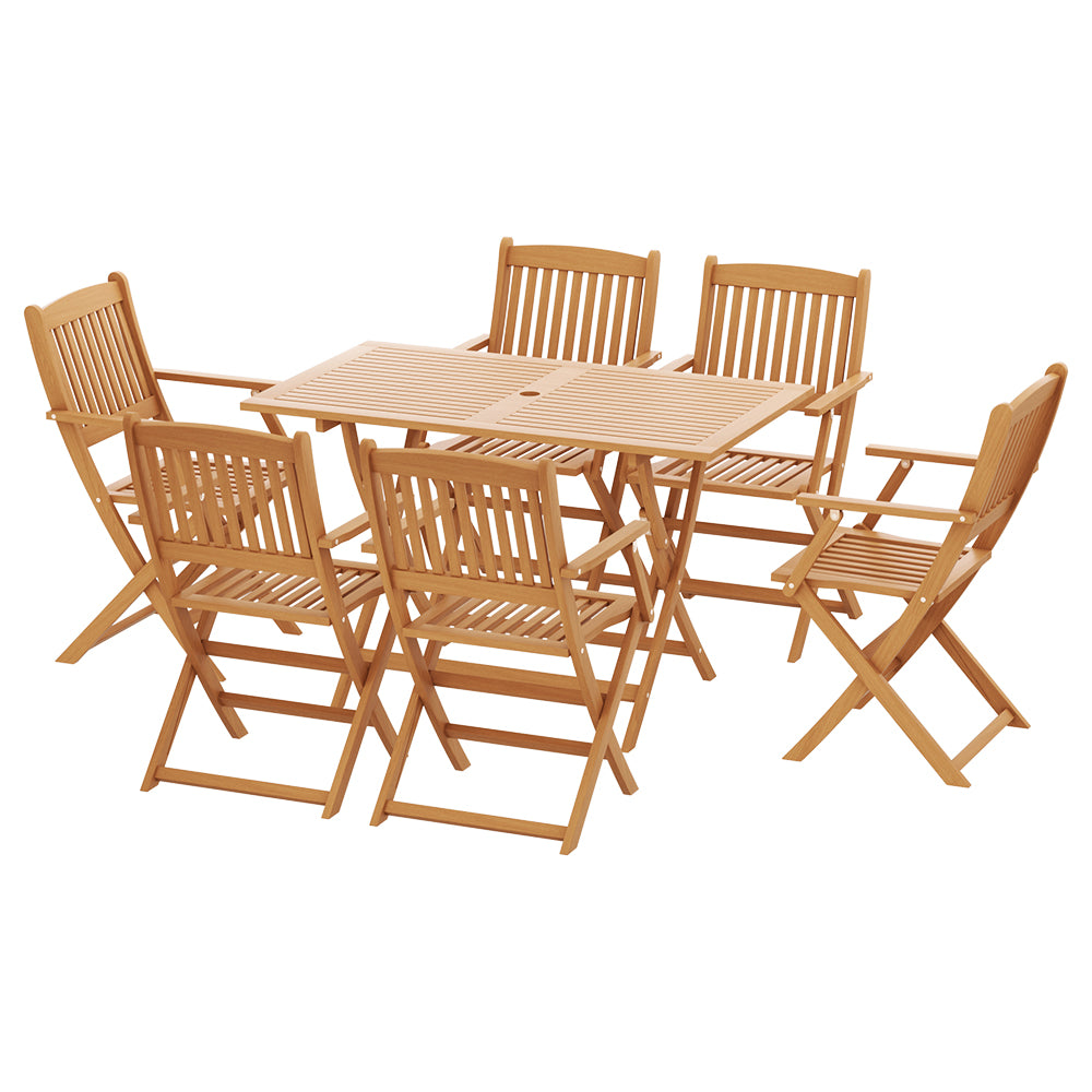Niko 6-Seater Garden Chairs Table Patio Foldable 7-Piece Outdoor Dining Set - Oak