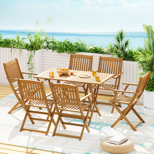 Niko 6-Seater Garden Chairs Table Patio Foldable 7-Piece Outdoor Dining Set - Oak