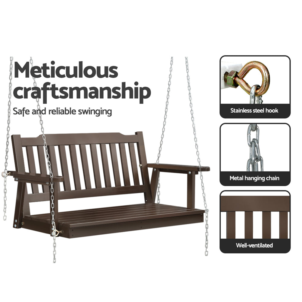 Axel Porch Swing Chair with Chain Garden Bench Wooden - Brown