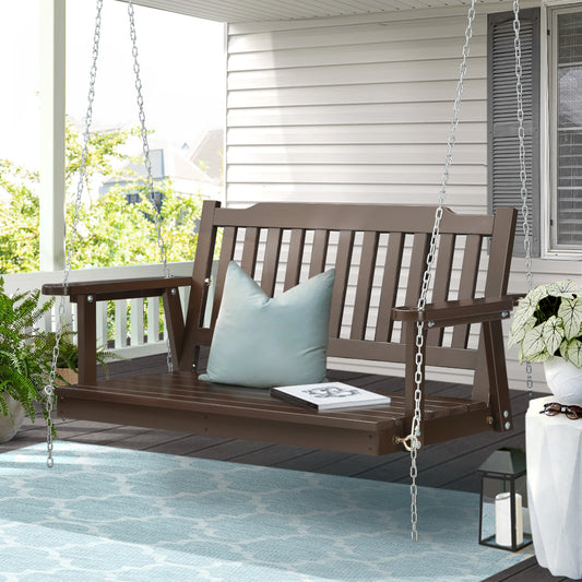 Axel Porch Swing Chair With Chain Outdoor Furniture Wooden Bench 2 Seat - Brown