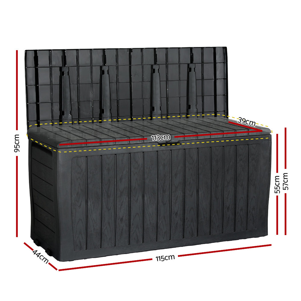Outdoor Storage Box 220L Lockable Organiser Garden Deck Toy Shed Tool - Black