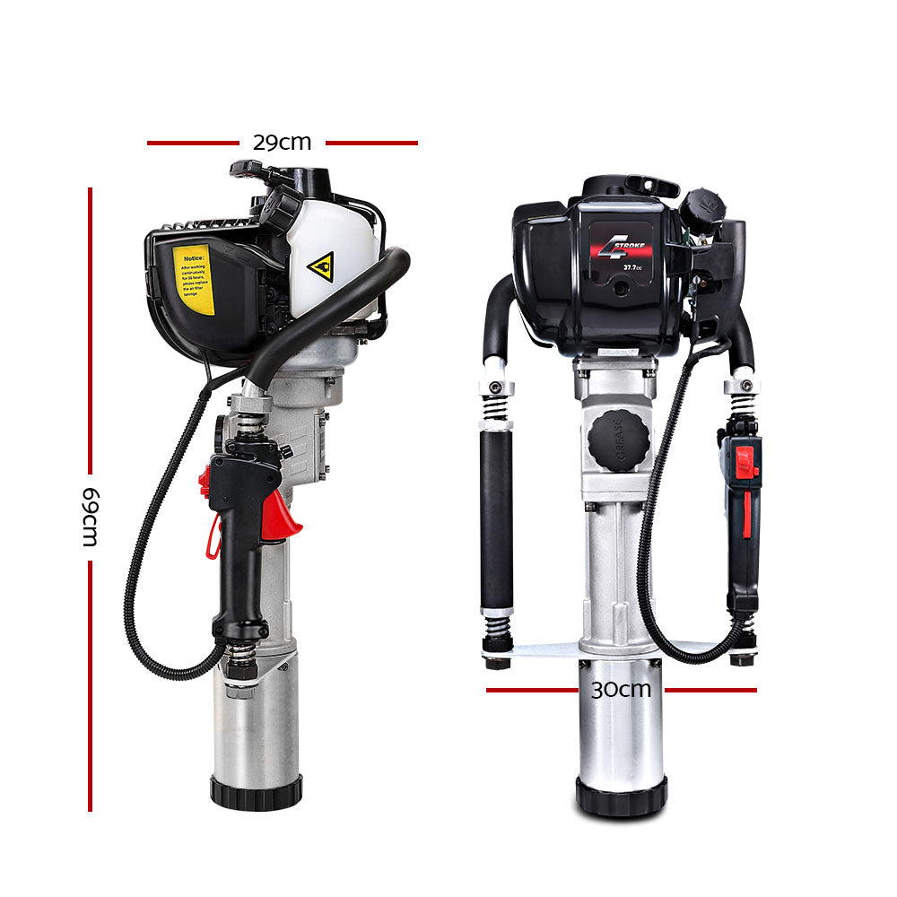 Petrol Post Driver 38CC 4-Stroke Rammer Pile Star Picket Fence Hole - Black