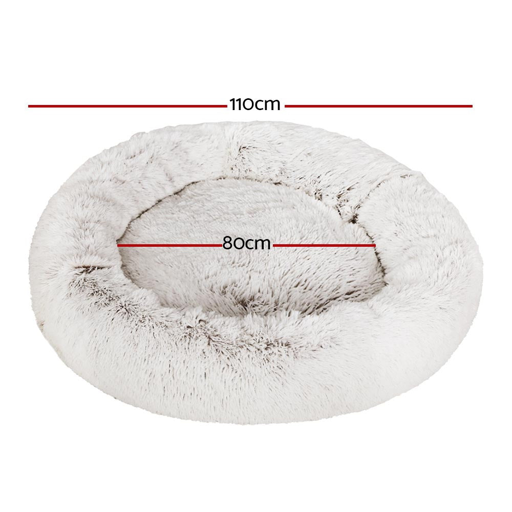 XLarge Dog Beds Pet 110cm Calming Soft Plush - White Brown