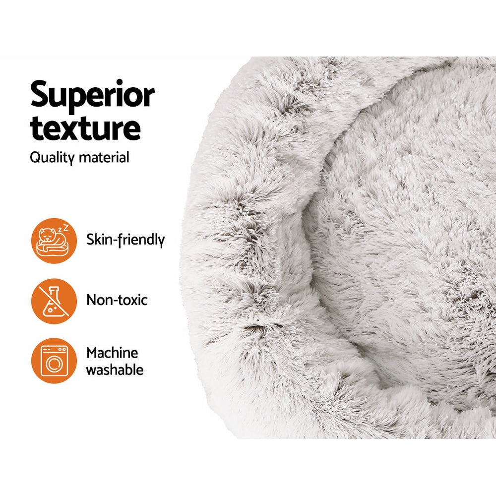 XLarge Dog Beds Pet 110cm Calming Soft Plush - White Brown