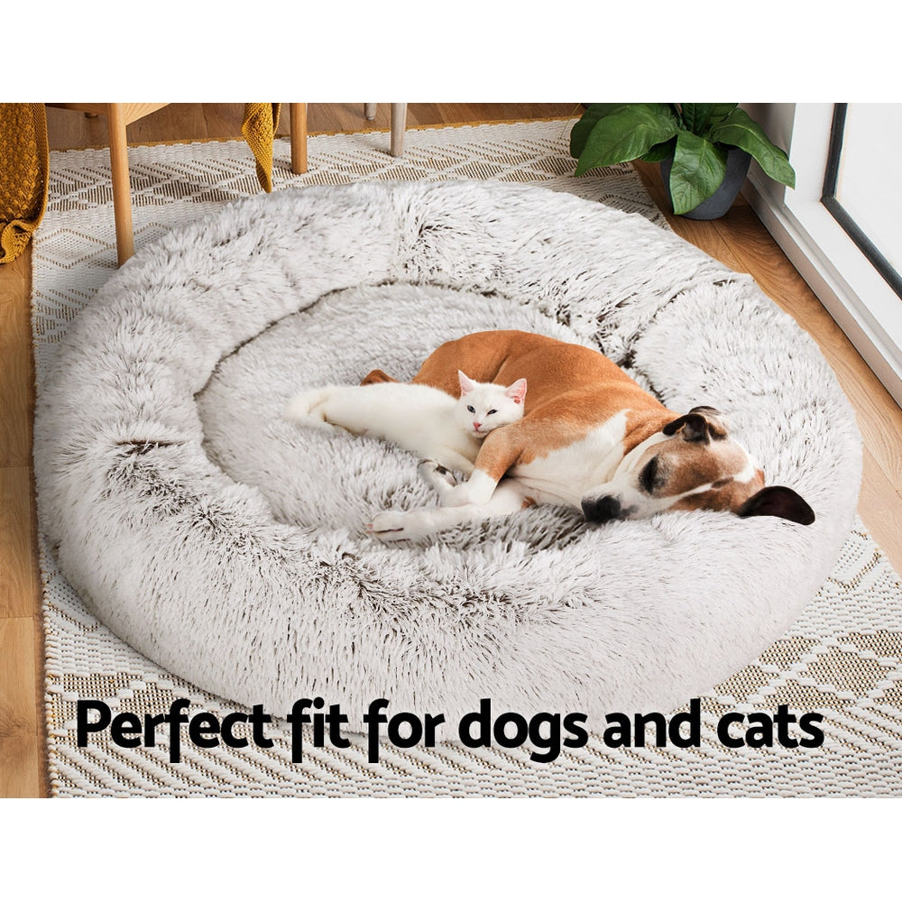 XLarge Dog Beds Pet 110cm Calming Soft Plush - White Brown