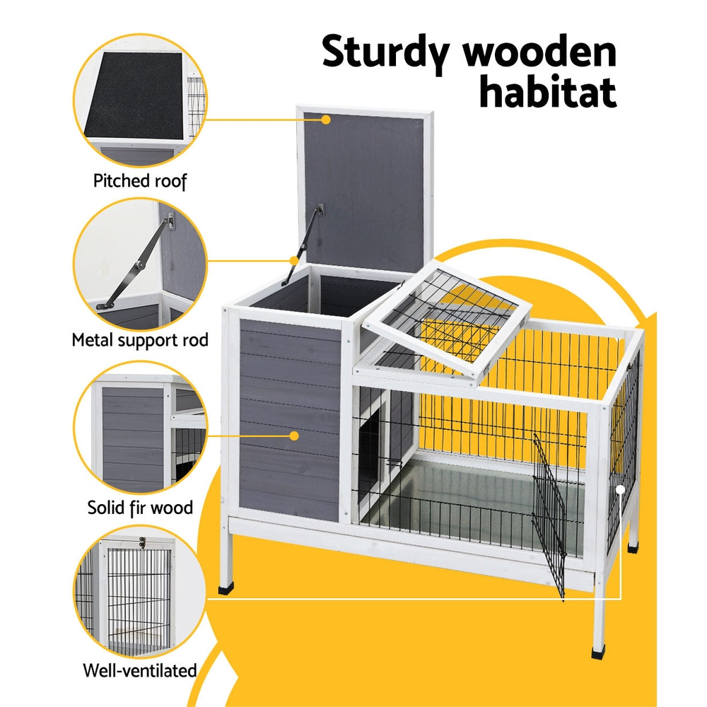 Rabbit Hutch Wooden Ferret Cage Habitat House Outdoor Large - Grey Large