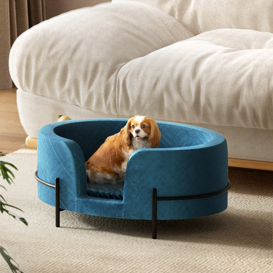 LARGE Dog Beds Pet Sofa Lounge Calming Couch Raised - Blue