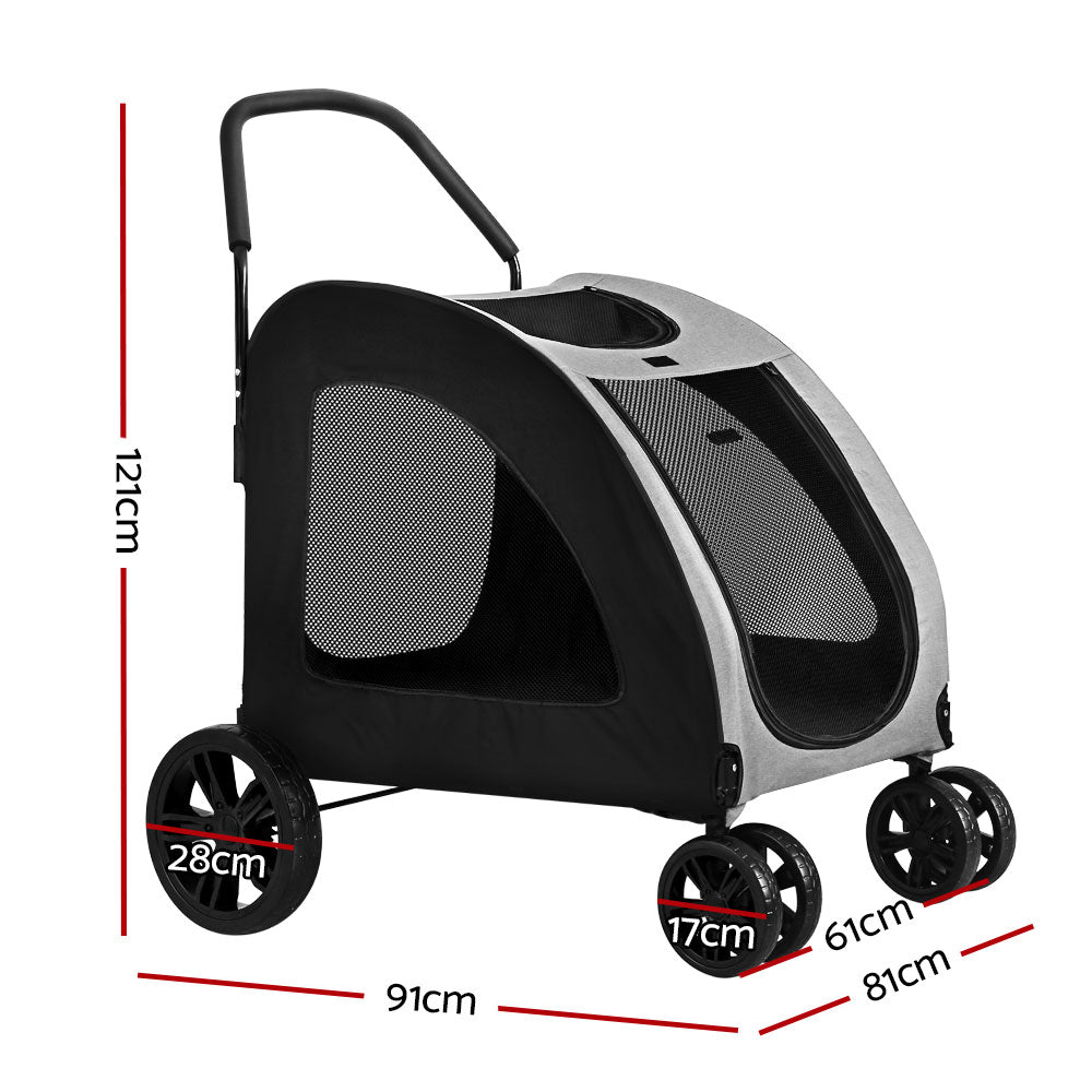 Pet Dog Stroller Pram Large Carrier Cat Travel Foldable Strollers 4 Wheels