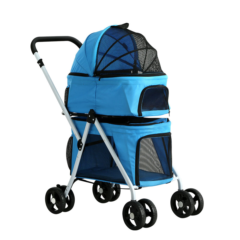 Pet Stroller Dog Pram Cat Carrier Travel Foldable 4 Wheels Double Large