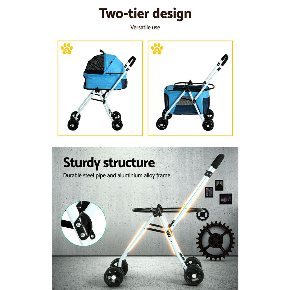 Pet Stroller Dog Pram Cat Carrier Travel Foldable 4 Wheels Double Large