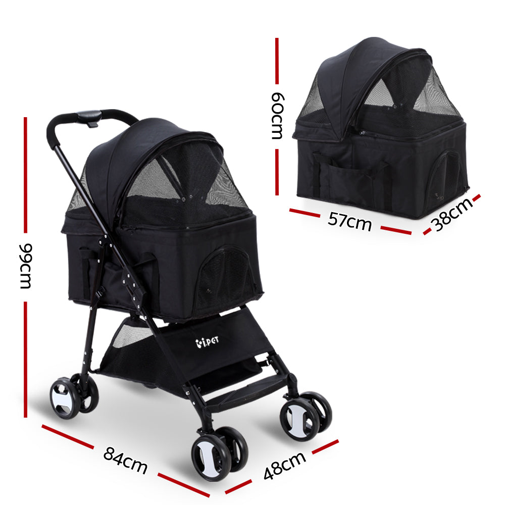 Pet Stroller Dog Carrier Foldable Pram 3 IN 1 Black Medium