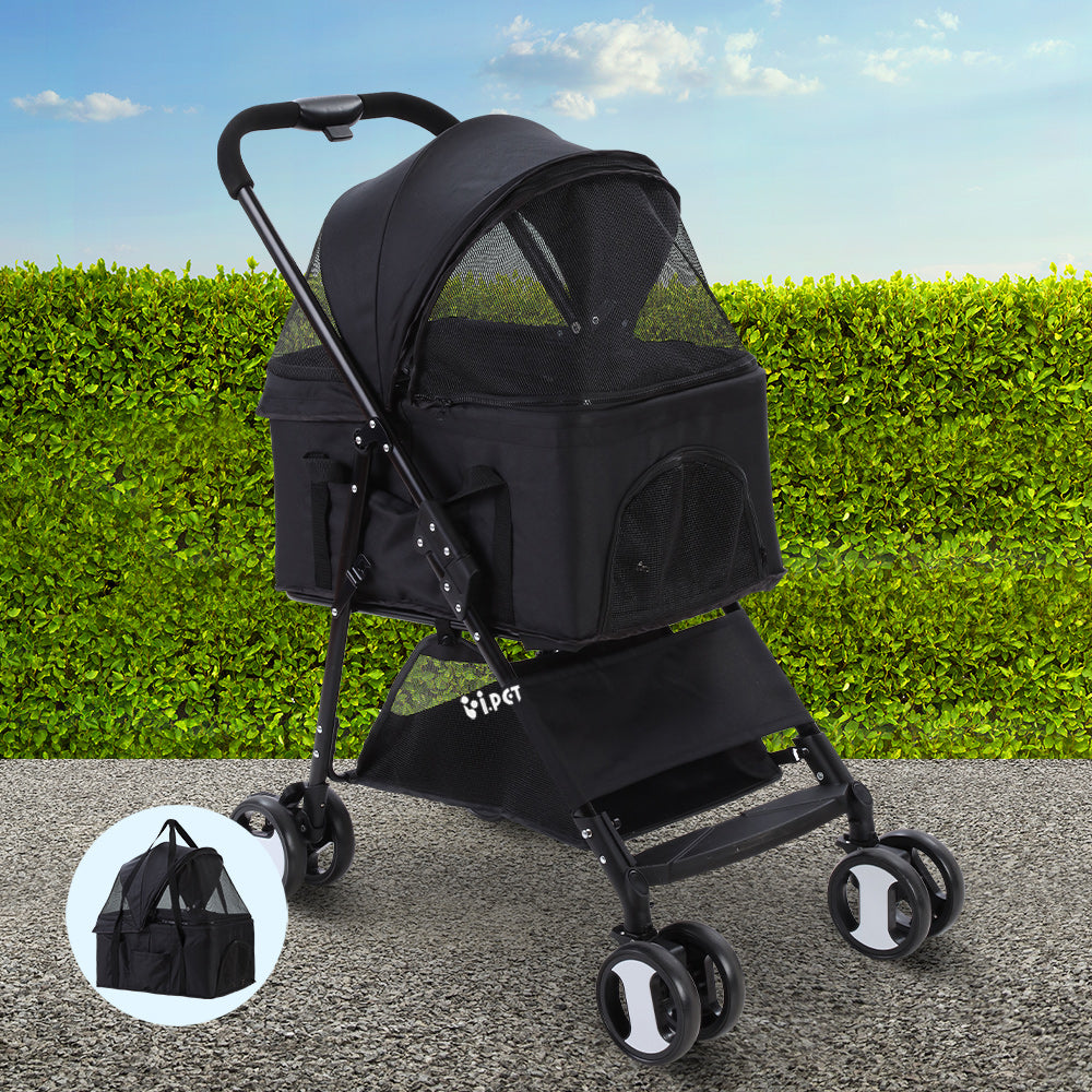 Pet Stroller Dog Carrier Foldable Pram 3 IN 1 Black Medium