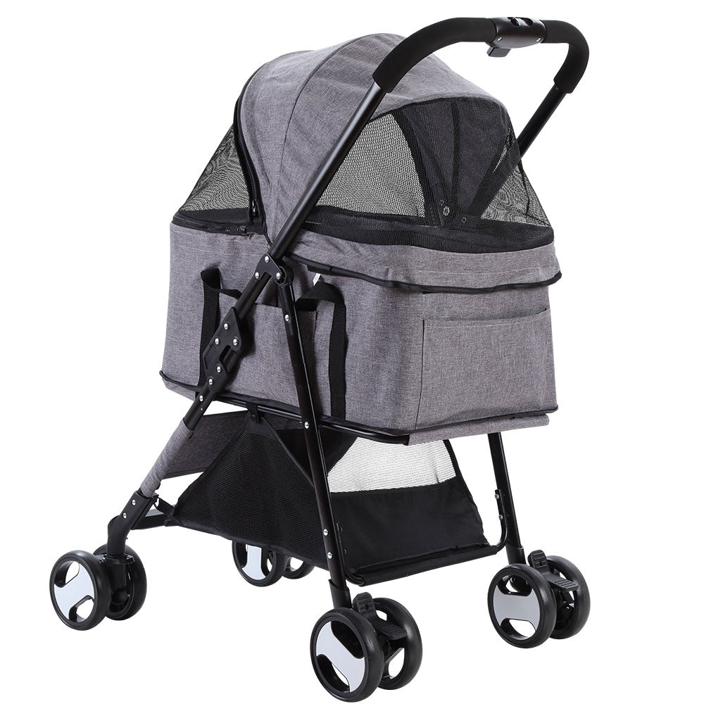 Pet Stroller Dog Carrier Foldable Pram 3 IN 1 Grey Medium