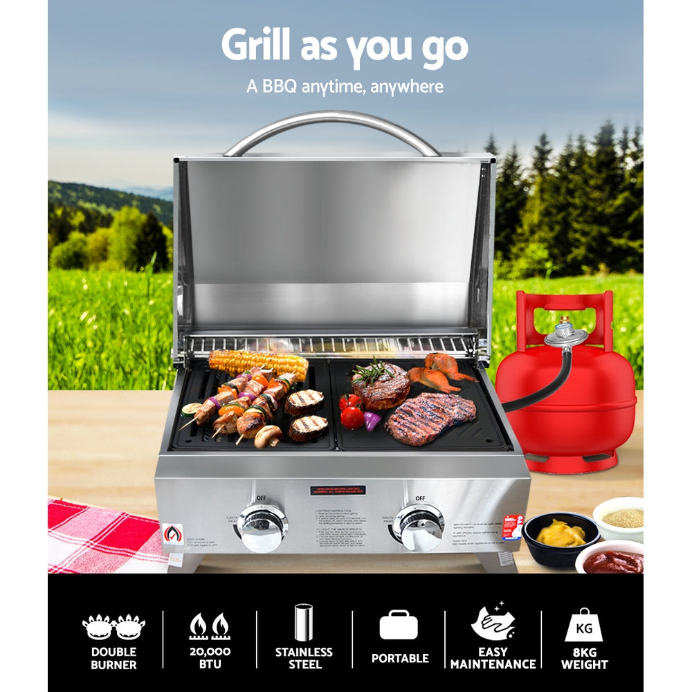 Portable Gas BBQ LPG Oven Camping Cooker Grill 2 Burners Stove Outdoor