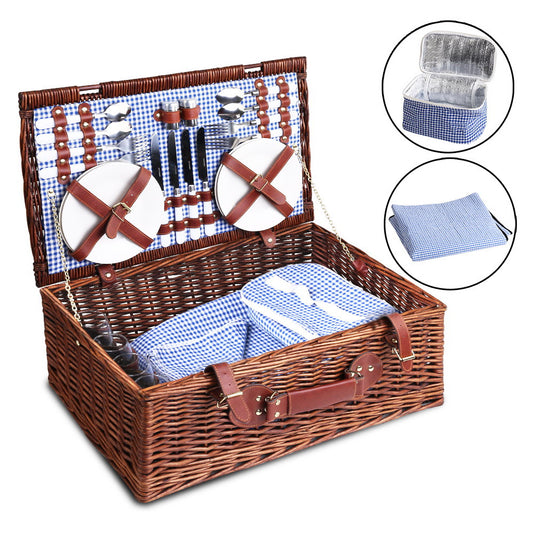 4 Person Picnic Basket Handle Baskets Outdoor Insulated Blanket