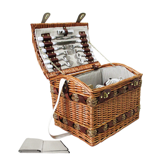 4 Person Picnic Basket Baskets Wicker Deluxe Outdoor Insulated Blanket