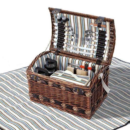 4 Person Picnic Basket Wicker Baskets Outdoor Insulated Gift Blanket