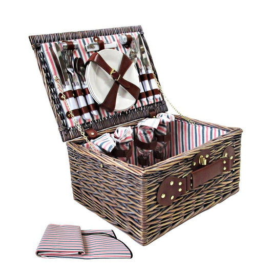 4 Person Picnic Basket Baskets Deluxe Outdoor Corporate Gift Blanket