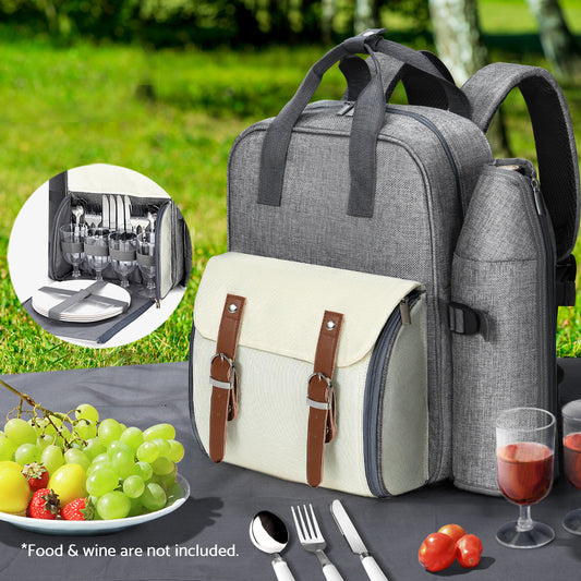 Picnic Basket Backpack Set Cooler Bag 4 Person Outdoor Insulated Liquor