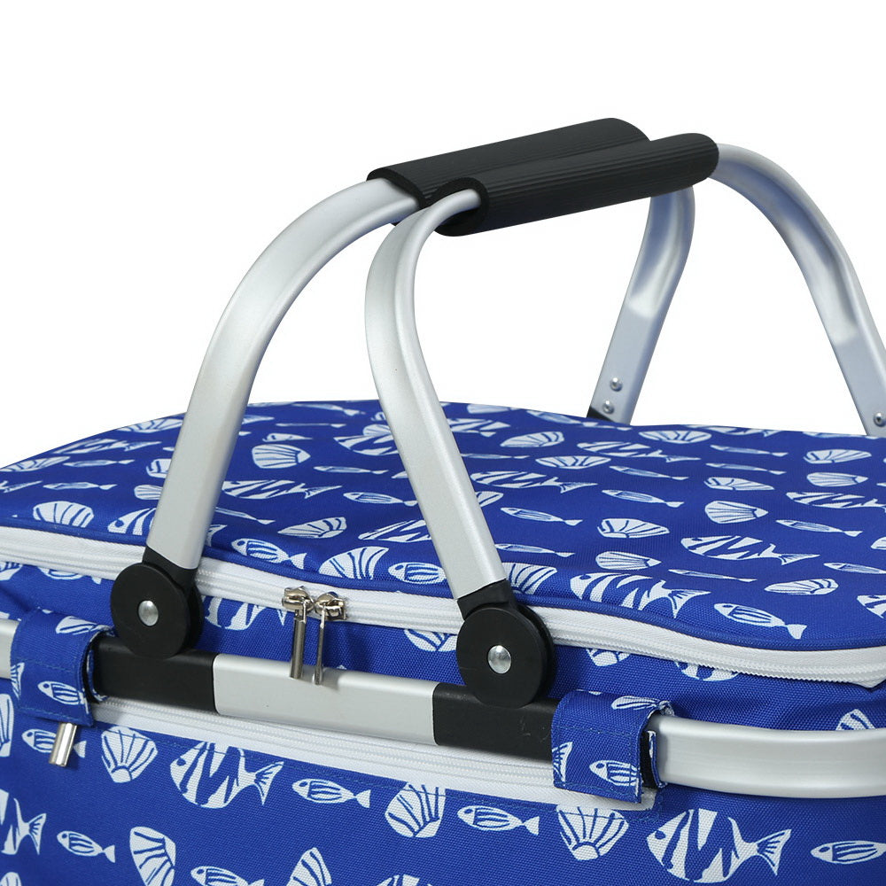 Large Folding Picnic Bag Basket Hamper Camping Hiking Insulated Lunch Cooler