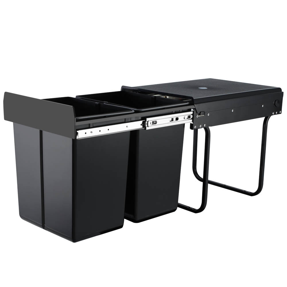 Pull Out Bin Kitchen Double Basket 2X20L Black