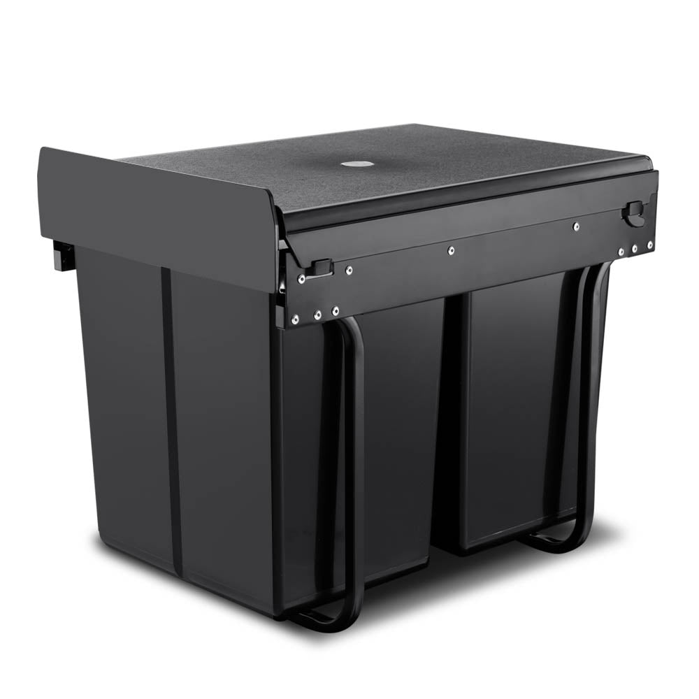 Pull Out Bin Kitchen Double Basket 2X20L Black