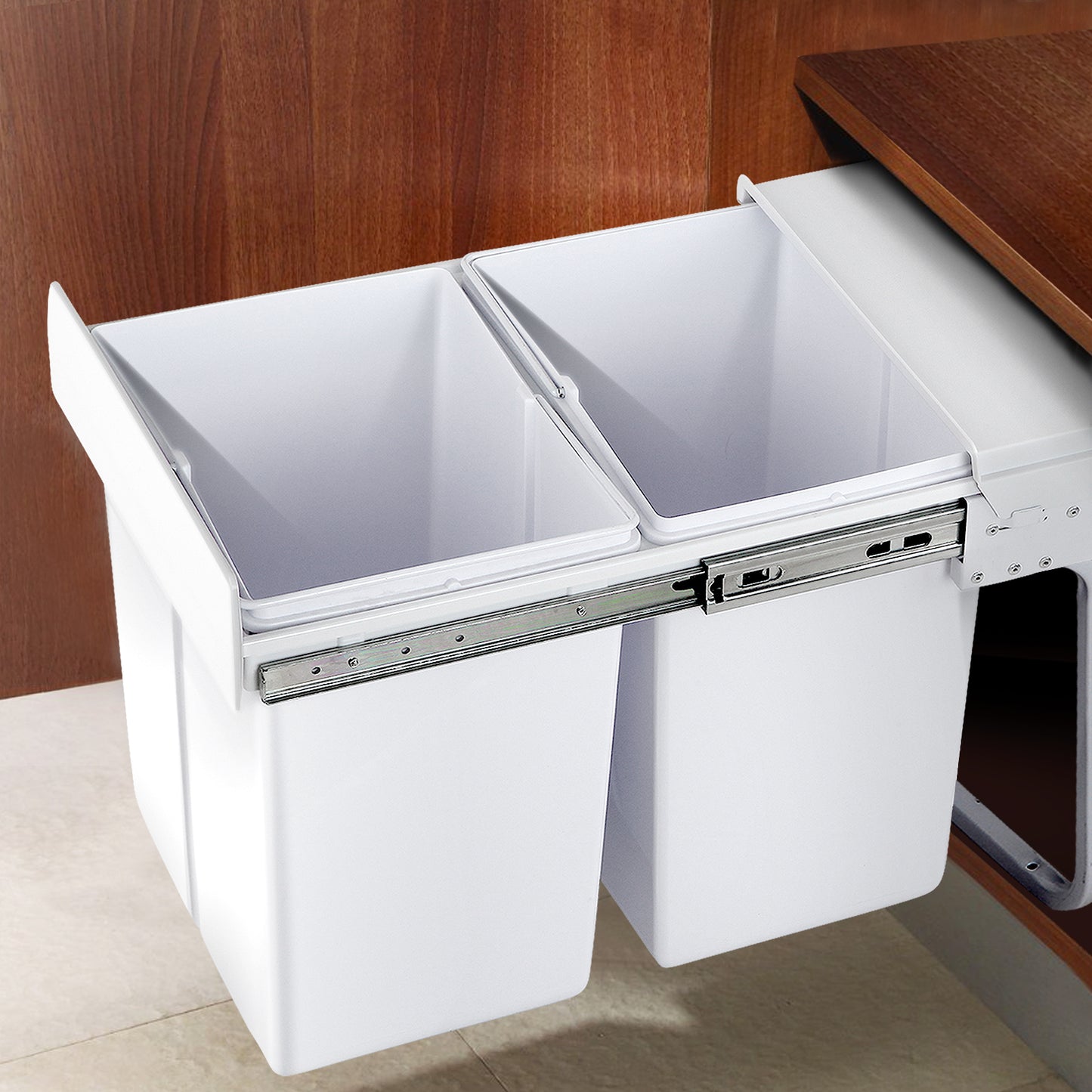 Pull Out Bin Kitchen Double Basket 2X20L White