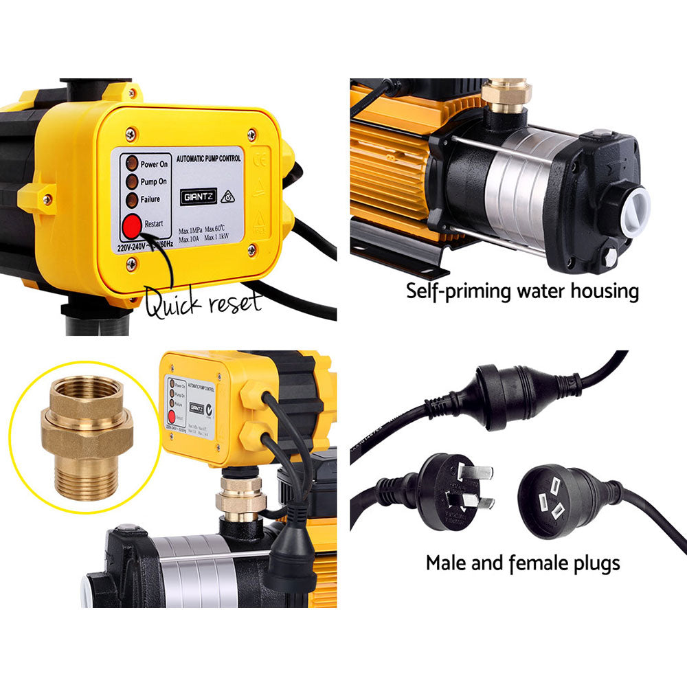 Multi Stage Water Pump Pressure Rain Tank Garden Farm House Irrigation 2000W Yellow Controller