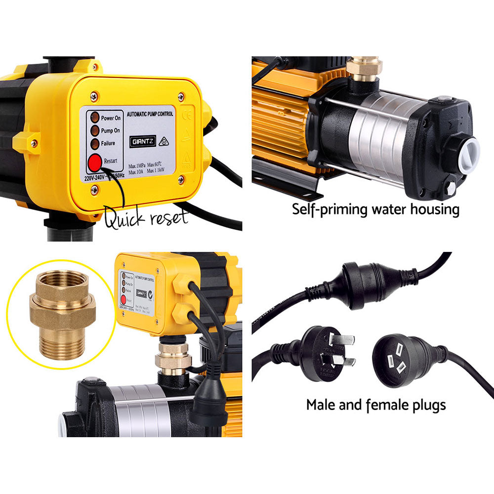 Garden Water Pump High Pressure 2500W 6-Stage Tank Irrigation - Yellow