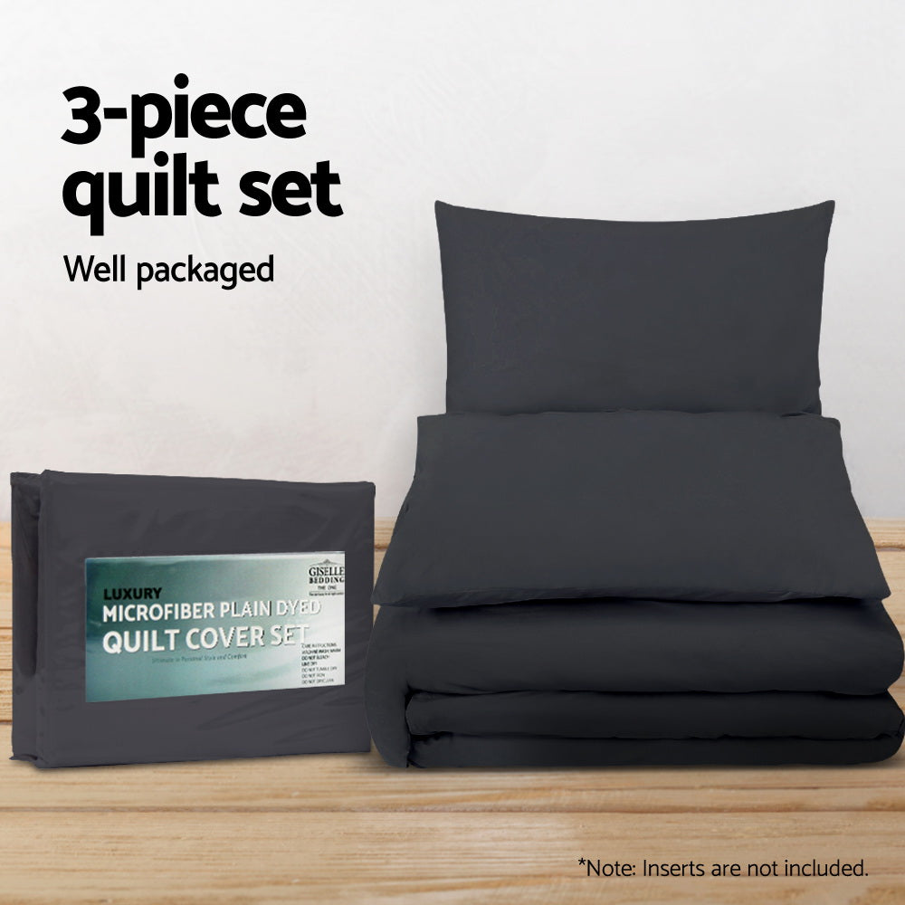 SUPER KING 3-Piece Quilt Cover Set - Black