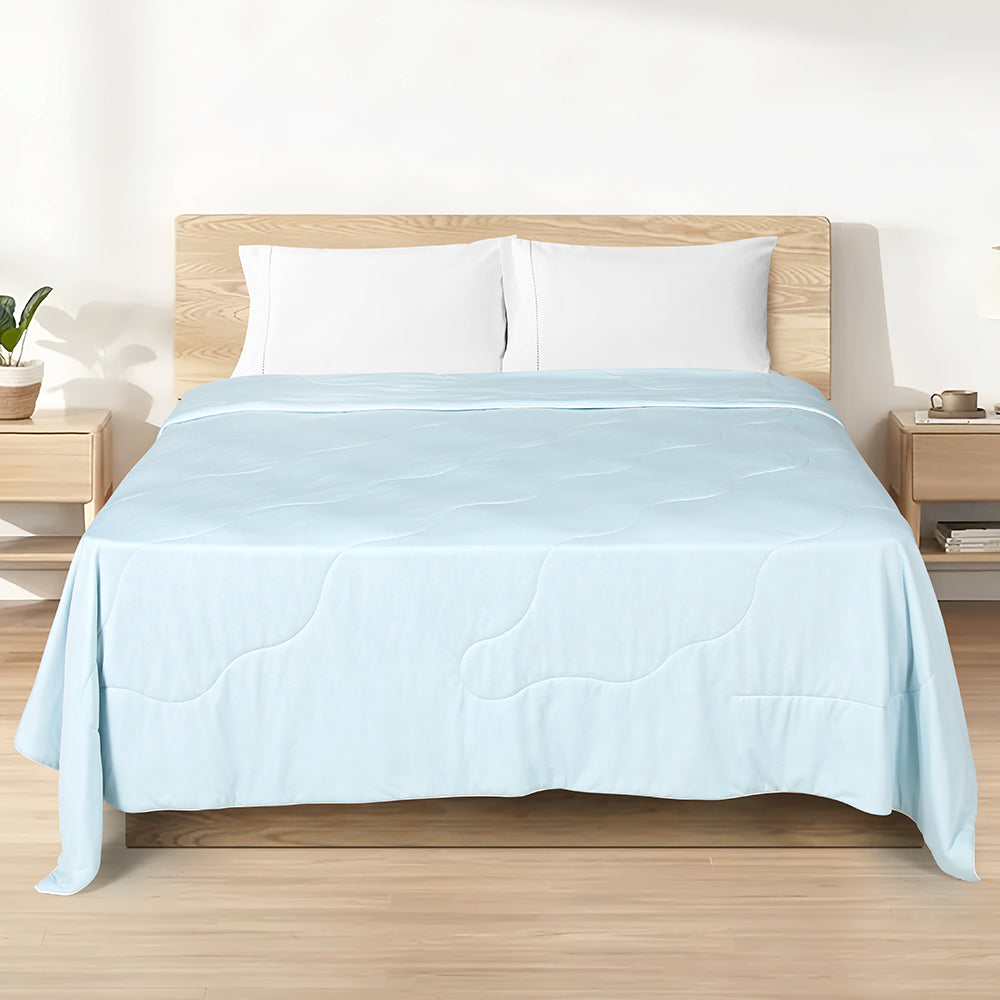 SINGLE 130GSM Cooling Comforter Summer Quilt Lightweight Blanket Cover - Blue