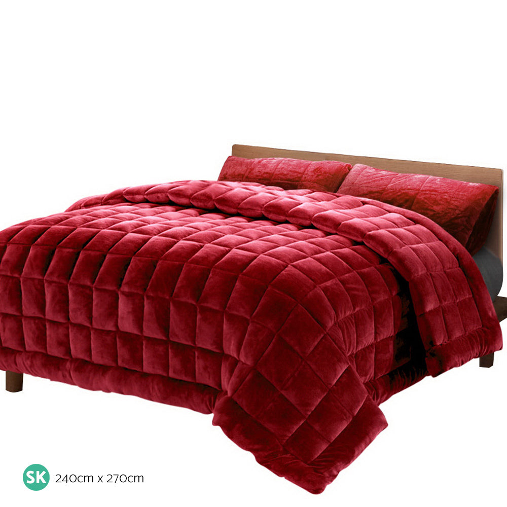 SUPER KING 500GSM Faux Mink Quilt - Burgundy