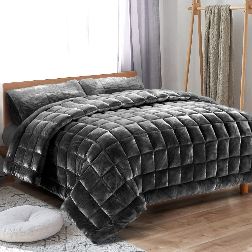 KING 500GSM Faux Mink Quilt - Charcoal