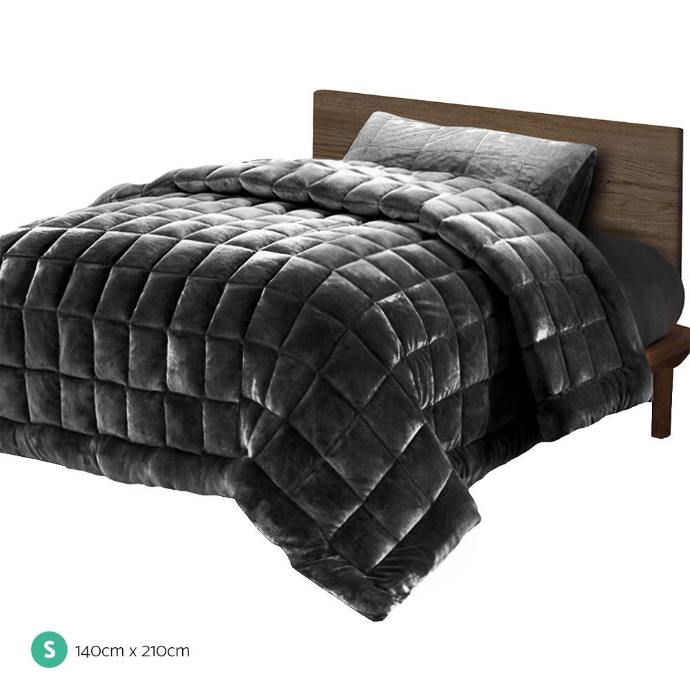 SINGLE 500GSM Faux Mink Quilt - Charcoal