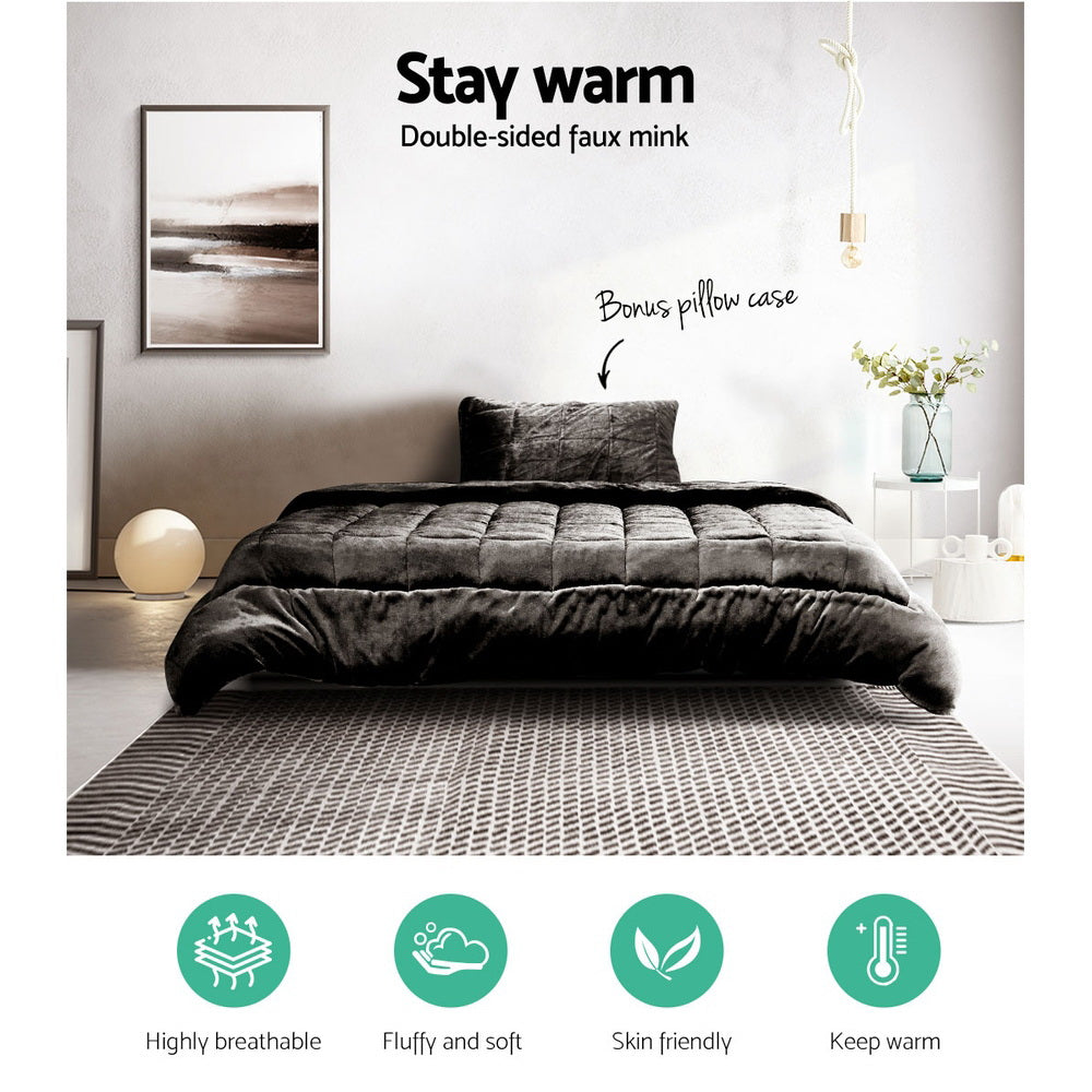 Single Giselle Bedding Faux Mink Quilt Charcoal