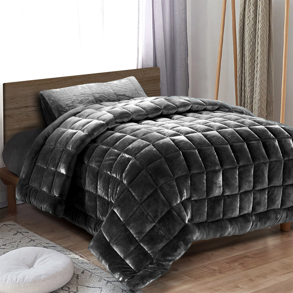 Single Giselle Bedding Faux Mink Quilt Charcoal