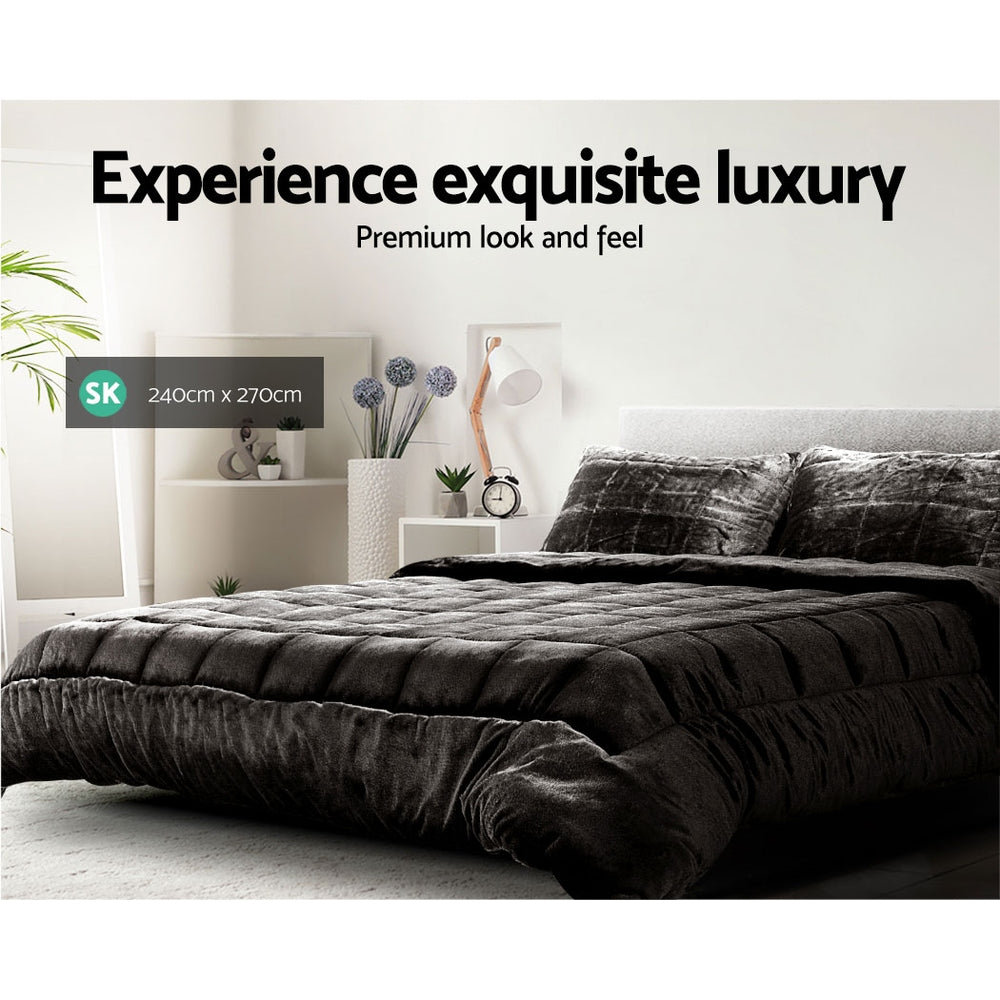 Super King Giselle Bedding Faux Mink Quilt Charcoal