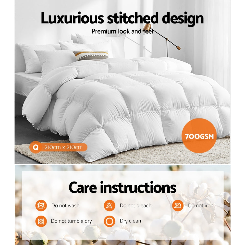 Queen Giselle Bedding 700GSM Goose Down Feather Quilt