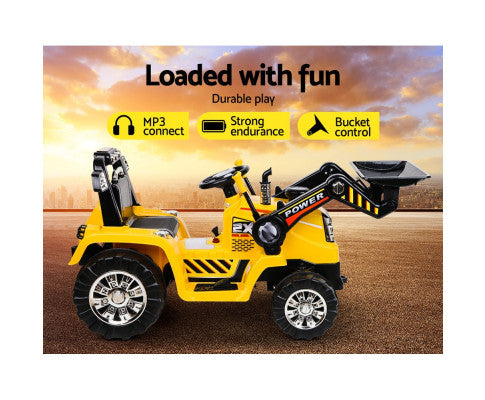 Kids Ride On Bulldozer Digger Electric Car - Yellow